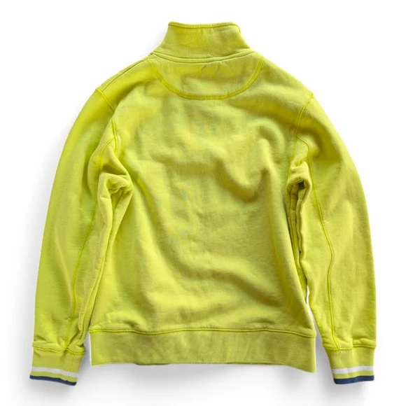 Stussy Contrast Rib Mock Neck Cotton Fleece Sweatshirt Men's Sz M Navy & Lime - Picture 6 of 16